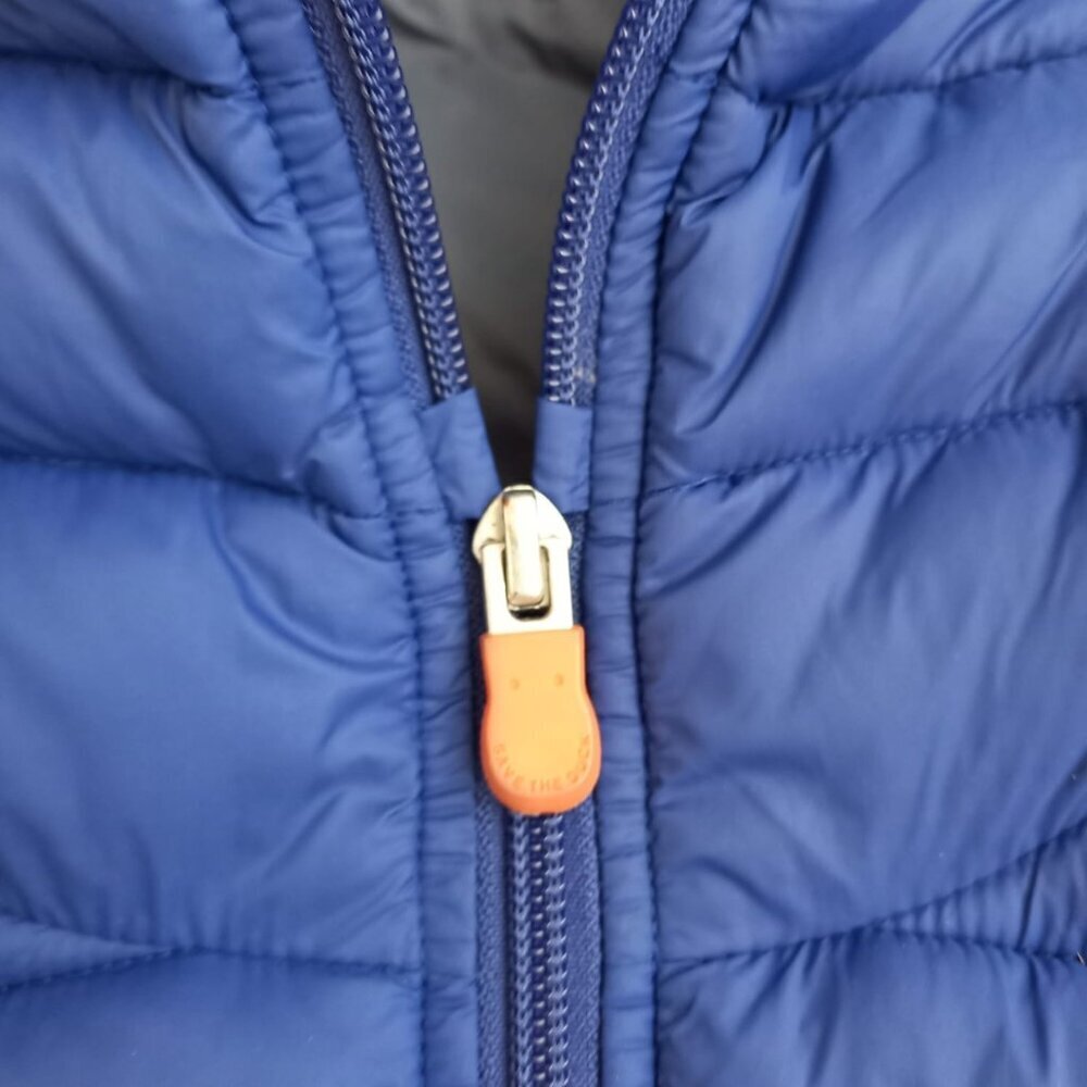 Save The Duck Kids Dony Blue Puffer Jacket Size 12 Animal Free Hooded Coat - Picture 5 of 12